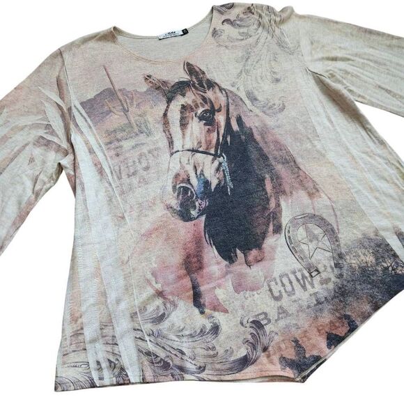 Back in the Saddle Horse Sweater Top Womens 2XL Plus Western Barn Cowboy Equestr - Picture 1 of 5